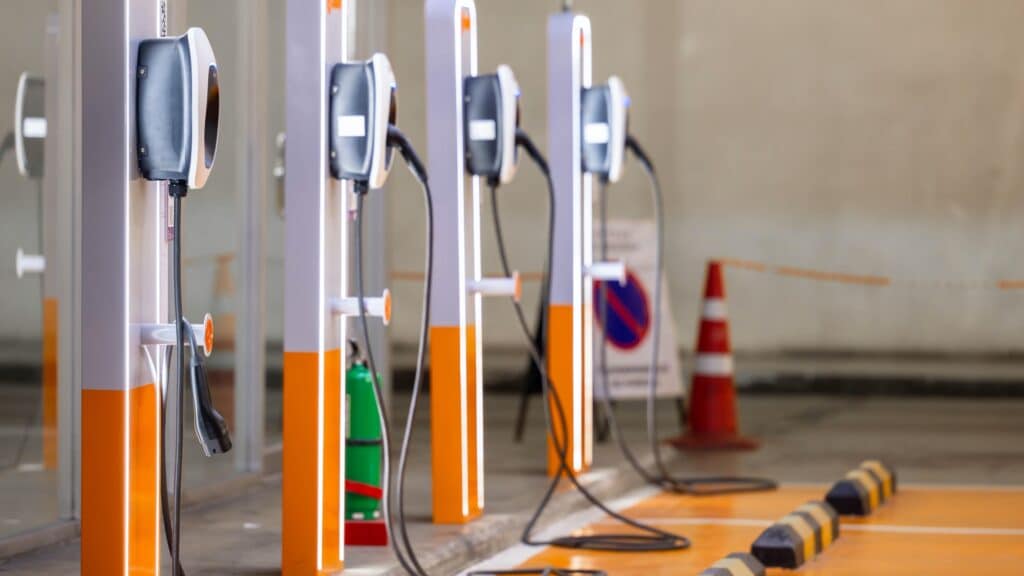 EV charging and electric car, Electric car charging station for charge EV battery.