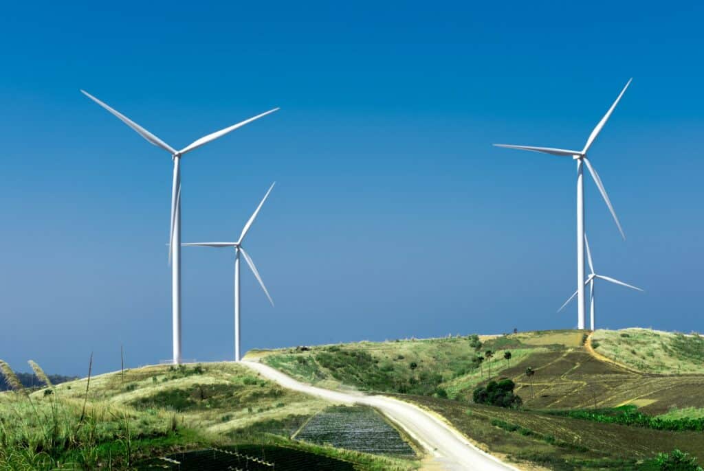 wind turbine with blue sky