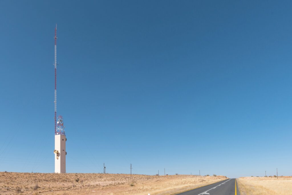 Microwave telcommunications tower and cell phone tower near Kalkrand